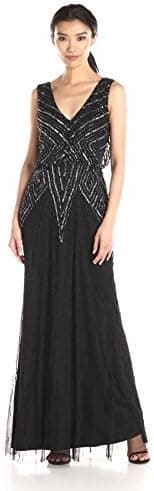 Adrianna Papell Women's Halter V-Neck Beaded Blouson Gown