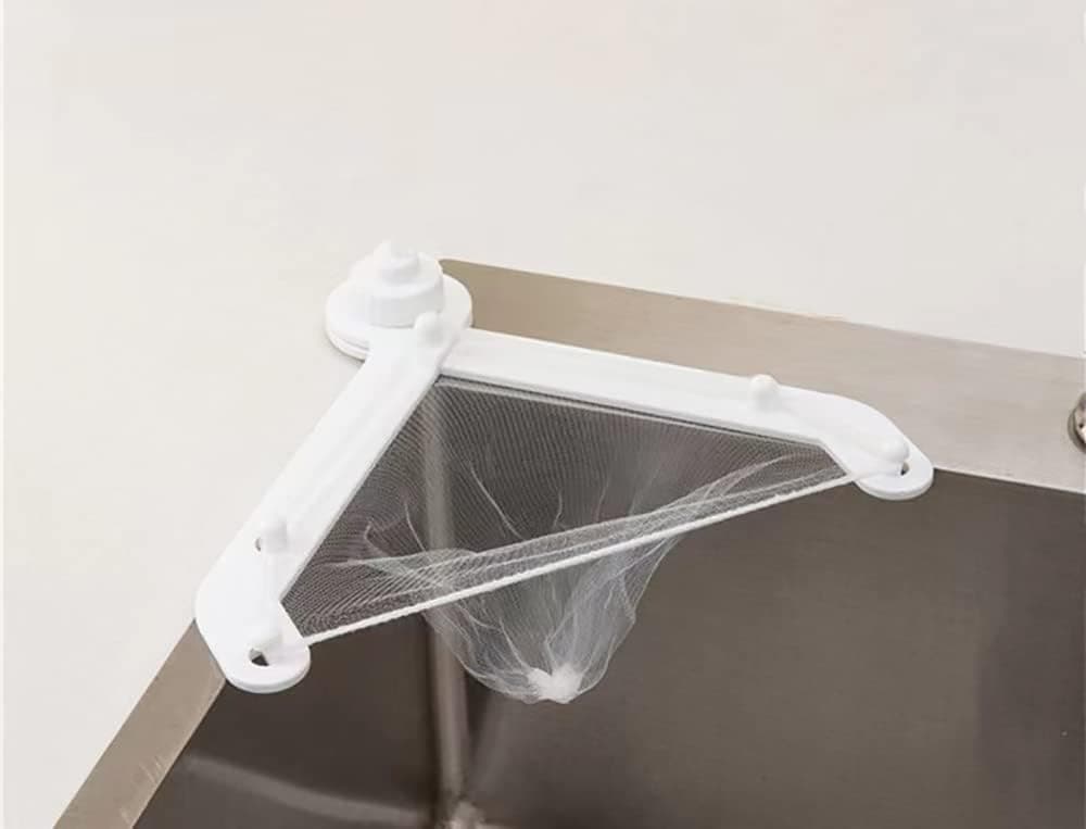 Anller Kitchen Sink Strainers, Anti-Clogging Corner Sink Strainers Basket, for Kitchen Food Waste (1 White Holder + 100 Filter Bags)