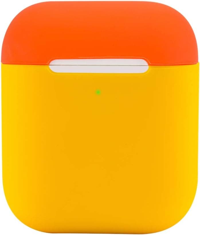 Protective Airpods Case [Front LED Visible][Supports Wireless Charging][Made of 2 Pcs] Shock Proof Soft Skin for Airpods Charging Case 1&2 (Yellow/Orange)