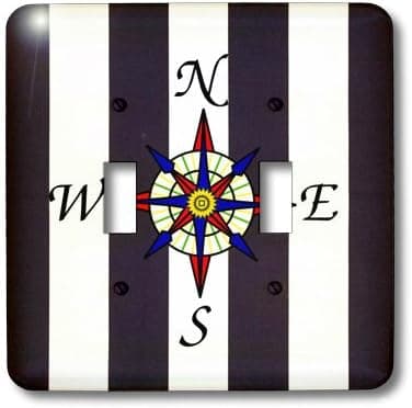 3dRose LLC lsp_109910_2 A Compass On Blue N White Nautical Stripes Double Toggle Switch