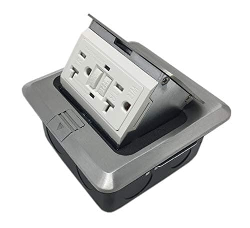 Pop Up Countertop Box Floor Outlet  w/20A GFI Receptacle Electric Outlet - Brushed-Stainless Finish