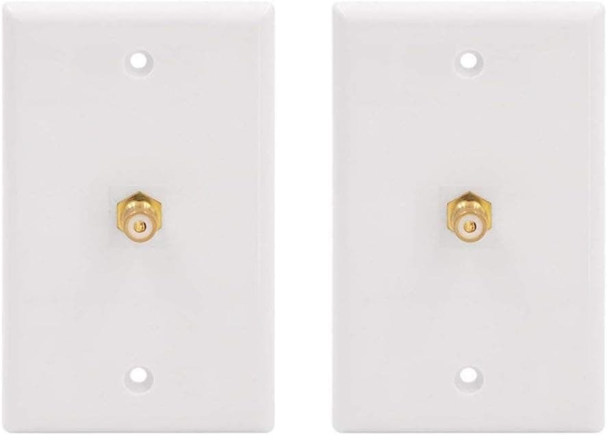 VCE 2 Pack Single RCA Connector Wall Plate for Subwoofer Audio Port - White, UL Listed