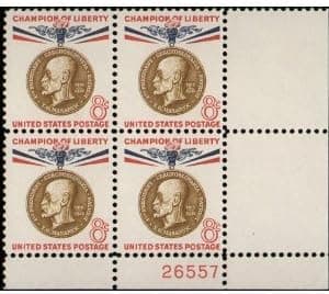 No. 1148 - 1960 8c Thomas G. Masaryk U. S. Postage Numbered Plate Block (4 Stamps)