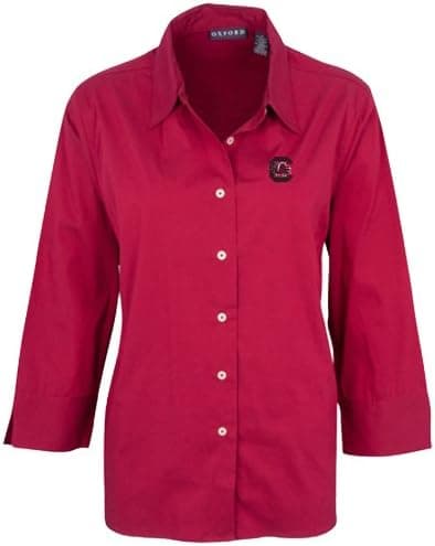 NCAA South Carolina Fighting Gamecocks Women's Solid Three Quarter Sleeve Button Front Blouse