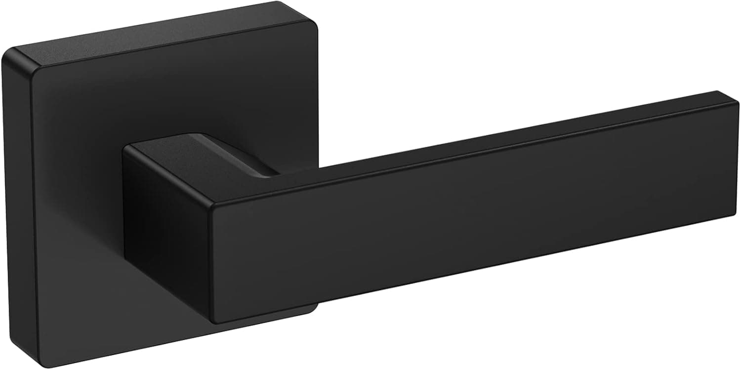 TICONN Black Door Handle Heavy Duty, Matte Black Door Knob Reversible Square Door Lever for Bedroom, Bathroom and Rooms (Dummy - Without Lock and Key, 1-Pack)