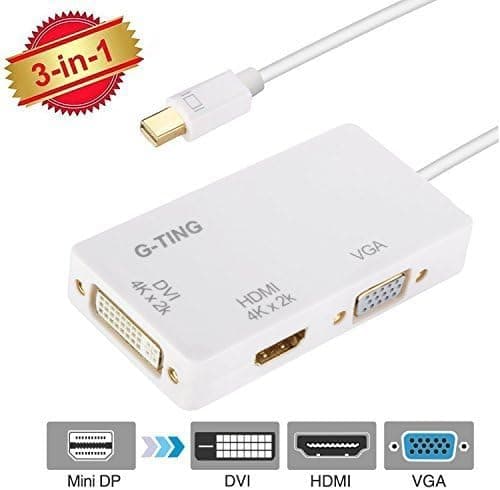 Mini DisplayPort(Thunderbolt) to HDMI VGA DVI Adapter, G-TING Mini DP Display Port Hub Converter Splitter Kit Support 4K HDMI for Apple MacBook Laptop TV PC Projector Google Chromebook Pixel
