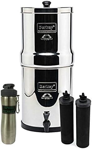 Big Berkey Stainless Steel Water Filtration System w/ 2 Black Filters and Berkey Stainless Steel Bottle - Silver