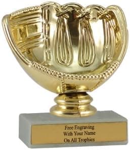 4" Gold Softball Glove Ball Holder Trophy/Award on Marble Base Free Engraving Wow!! Limited Amount at This Price!! 8668-1