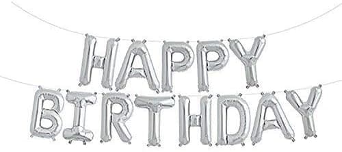 Happy Birthday Balloon Banner (3D Silver Lettering) Helium Aluminium Mylar Foil Letter Air Filled Balloons | Inflatable Bday Party Decorations for Kids and Adults | Must Have Party Supplies!