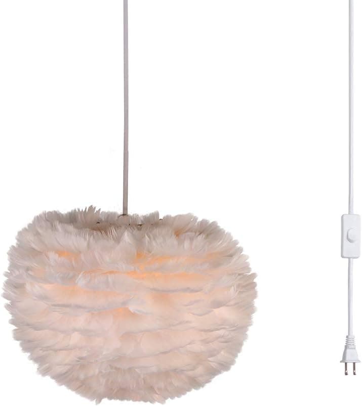 Newrays Nordic Modern Feather Pendant Light Fixture Creative Personality Art Lamps for Bedroom Restaurant Living Room, Plug in (Small)