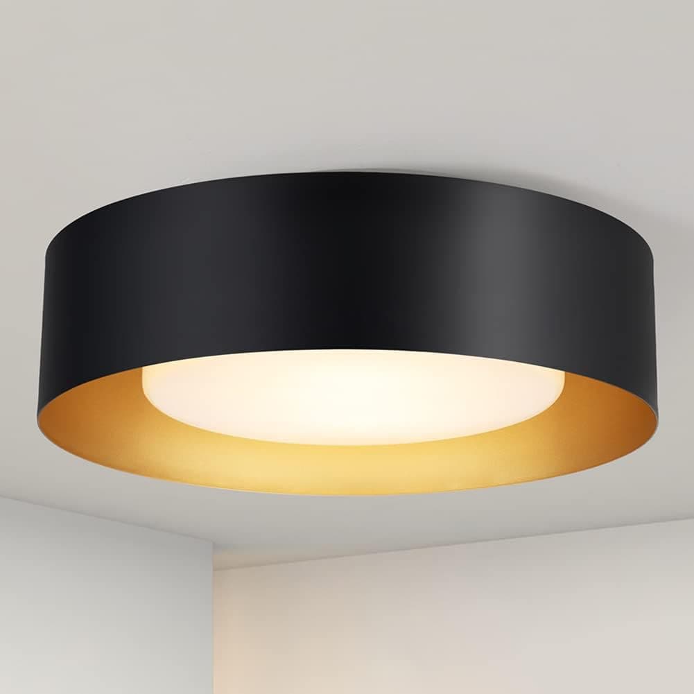 Yasince Modern Black and Gold Flush Mount Ceiling Lights, 16.5" Minimalist Drum Round Ceiling Lighting, Metal Close to Ceiling Light Fixtures for Living Room, Bedroom, Dining Room, Kitchen, Hallways