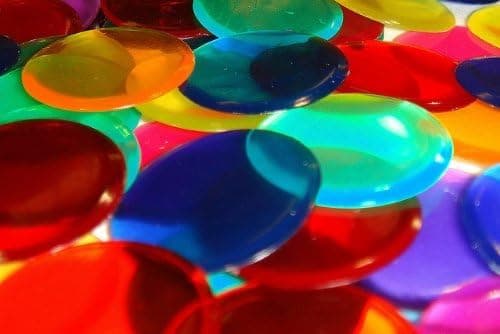 1000 Assorted Colored 3/4 Inch Transparent Bingo Chips (Markers) with Free Velour Bag