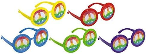 Amscan 60's Hippie Peace Adult Party Glasses, 10 pieces, Multicolor
