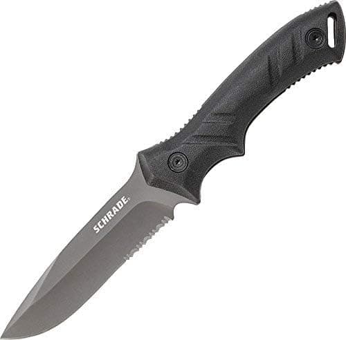 Schrade SCHF31S 9.7in Stainless Steel Full Tang Fixed Blade Knife with 4.5in Serrated Drop Point and TPE Handle for Outdoor Survival, Camping and Bushcraft