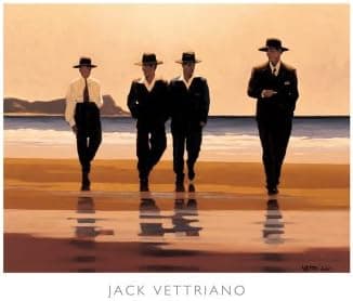 The Billy Boys Art Poster Print by Jack Vettriano Beach Gang Great Britain, Overall Size: 19.75x15.75, Image Size: 15.75x12.25