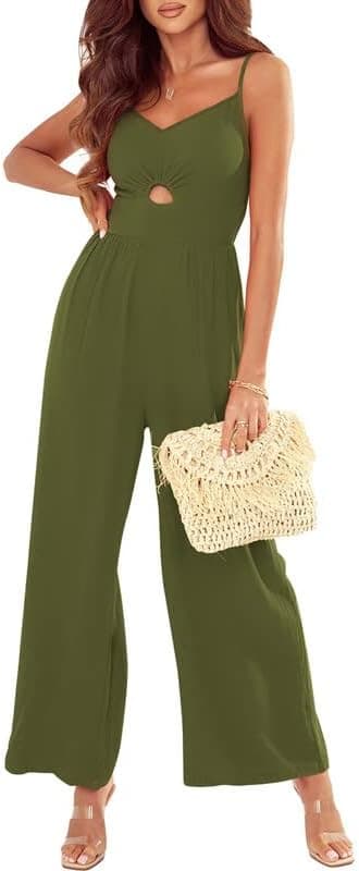 Dokotoo Women's Loose Sleeveless Jumpsuits Adjustable Spaghetti Strap Long Pant Romper Jumpsuit with Pockets