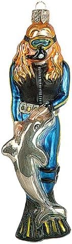 Scuba Diver Girl Polish Mouth Blown Glass Christmas Ornament