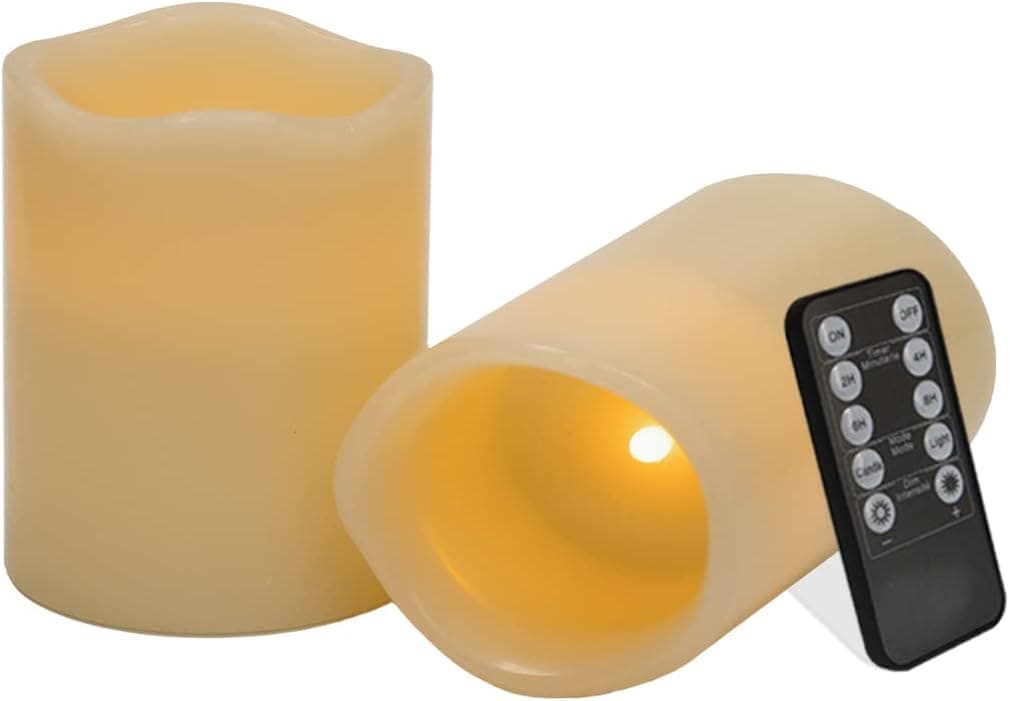 Reapenny Flameless Candle, Ivory, 2 Pieces Led Candle(3" x 4"), Made of Real Wax, Flickering Pillar Candle, with 10-Key Remote Control