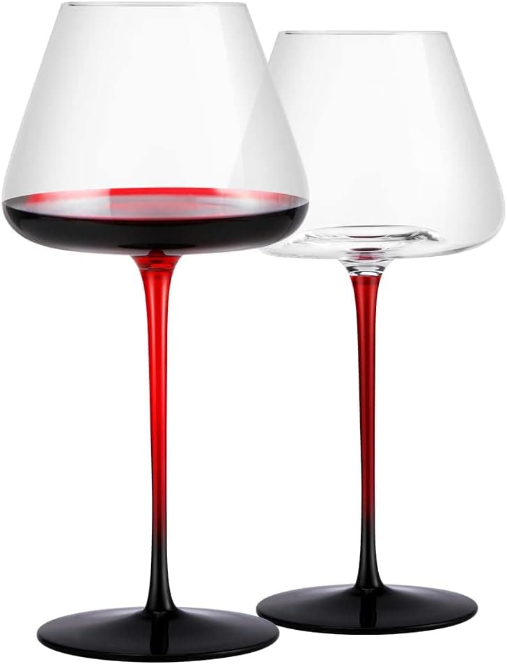 Hand Blown colorful Wine glasses Premium Crystal Black red wine glass set of 2 Unique Large Long Stem white wine glasses 20 Oz capacity Clear for Wedding, Anniversary, Christmas