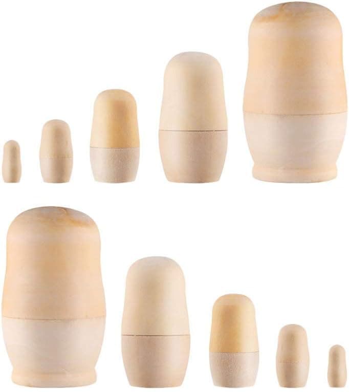 TOYANDONA 2 Sets DIY Unfinished Wooden Matryoshka Nesting Doll Unpainted Babushka Russian Doll Blank Stacking Doll for Painting Crafts Party Favors Gifts, 6.8X11.8cm