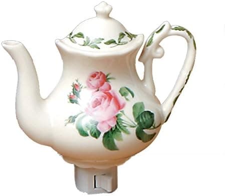 Green Pastures Wholesale Big Rose Teapot Porcelain Night Light, 6-Inch by 5-Inch by 6-Inch