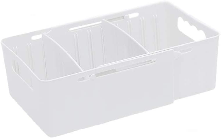 Heaci Adjustable Storage Bin Plastic Drawer Divider Bathroom Kitchen Organizer Expandable Desk Closet, White, 3 Section