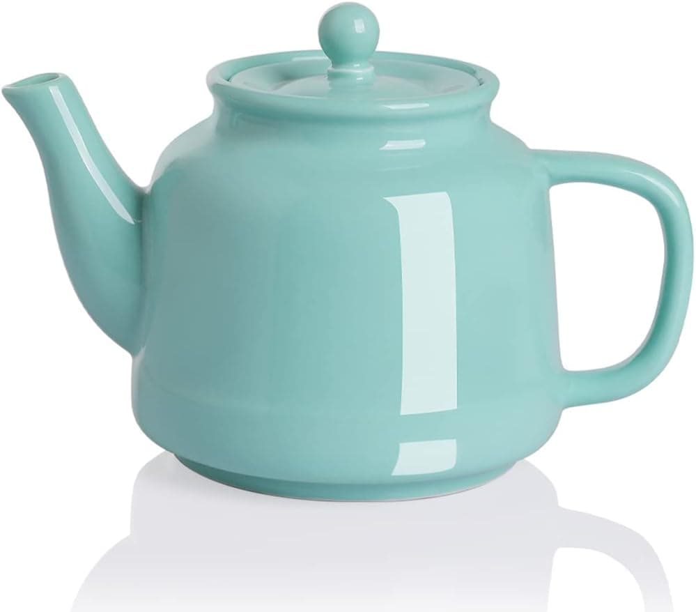 SWEEJAR Porcelain Teapot with Infuser and Lid, 35 Fl Oz Teaware with Stainless Steel Filter for Tea, Milk, Coffee, Office, Home, Turquoise