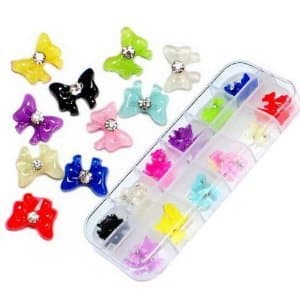 Storage Box + 60pcs Mix 12 Colors 3D Rhinestone/Gem Acrylic Bows/Butterfly Nail Art Decoration FROM Y2B