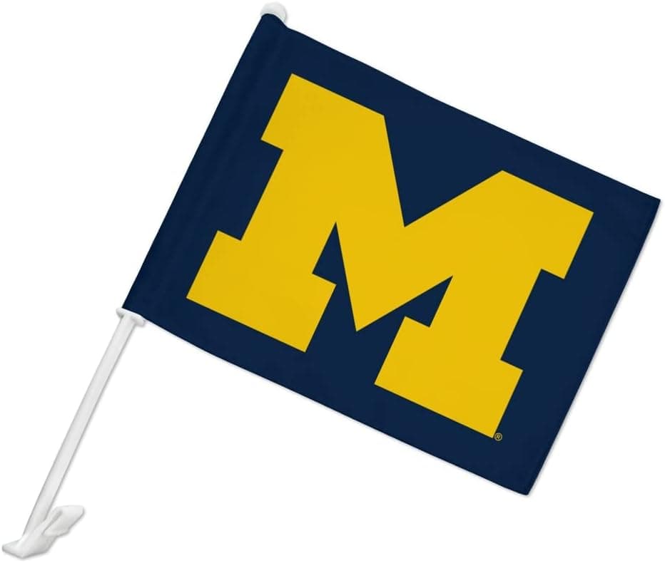 University of Michigan Primary Logo Car Truck Flag with Window Clip On Pole Holder