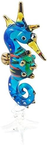 2½" Tall Blue Seahorse Blown Glass Figurine Crystal Sea Horse Miniature Fish Replica Creatures Dollhouse Collectible Decor