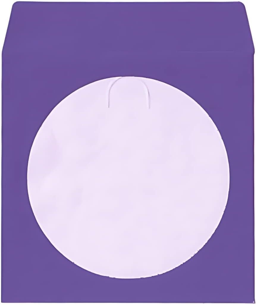 100 Purple Color Paper CD Sleeves with Window & Flap