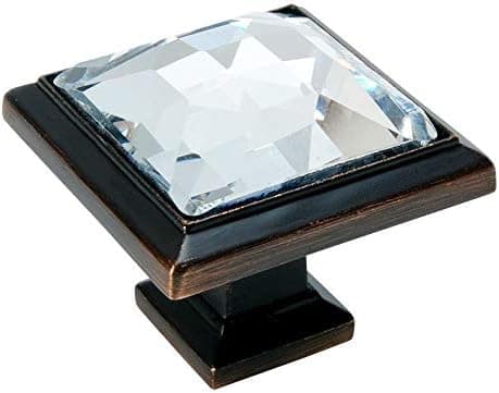 Cosmas 5 Pack 5883ORB-C Oil Rubbed Bronze Cabinet Hardware Square Knob with Clear Glass - 1-1/4" Square