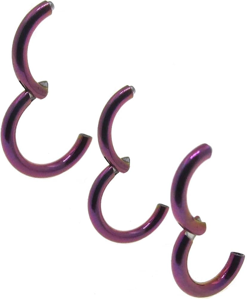 NewkeepsR 3PCS-1.2mm Purple Anodised Hinged Clicker Nose Hoop Rings, 16 Gauge 316L Steel Seamless Segment Sleeper Earrings Piercing-5/6/7mm