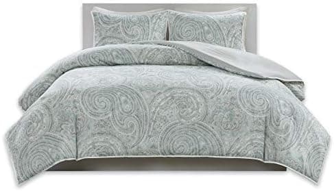 Comfort Spaces Kashmir King Duvet Cover Reversible Zipper Closure and Corner Ties Paisley Print Decor Pillow Ultra Soft Microfiber Luxury Bedding-Set, King/Cal King, Blue/White