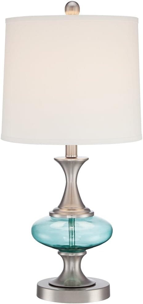 360 Lighting Reiner Modern Accent Table Lamp 23" High Brushed Nickel Blue Green Genie Glass Off White Drum Shade for Bedroom Living Room House Home Bedside Nightstand Office Kids Family