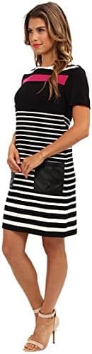 Donna Morgan Women's Short Sleeve Dress with Faux Leather Pocket