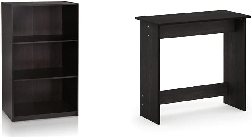 Furinno Basic 3-Tier Bookcase Storage Shelves, Espresso & Simplistic Study Table, Espresso
