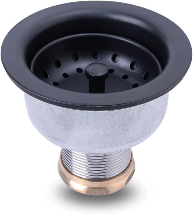 VARNAHOME 3-1/2 Deep Cup Kitchen Sink Drain Assembly, 304 Stainless Steel Construction With Fixed Post Basket and Long Extended Shank/CAS Approved and Matte Black Finish
