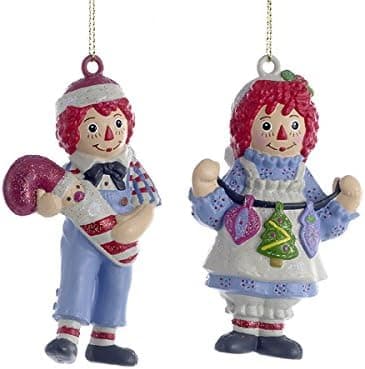 Kurt Adler Raggedy Ann And Andy Blow Mold Ornament Set OF 3 Pieces