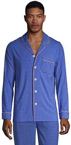 Lands' End Mens Brush Back Knit Pajama Shirt Soft Cobalt Circle Geo Tall Large