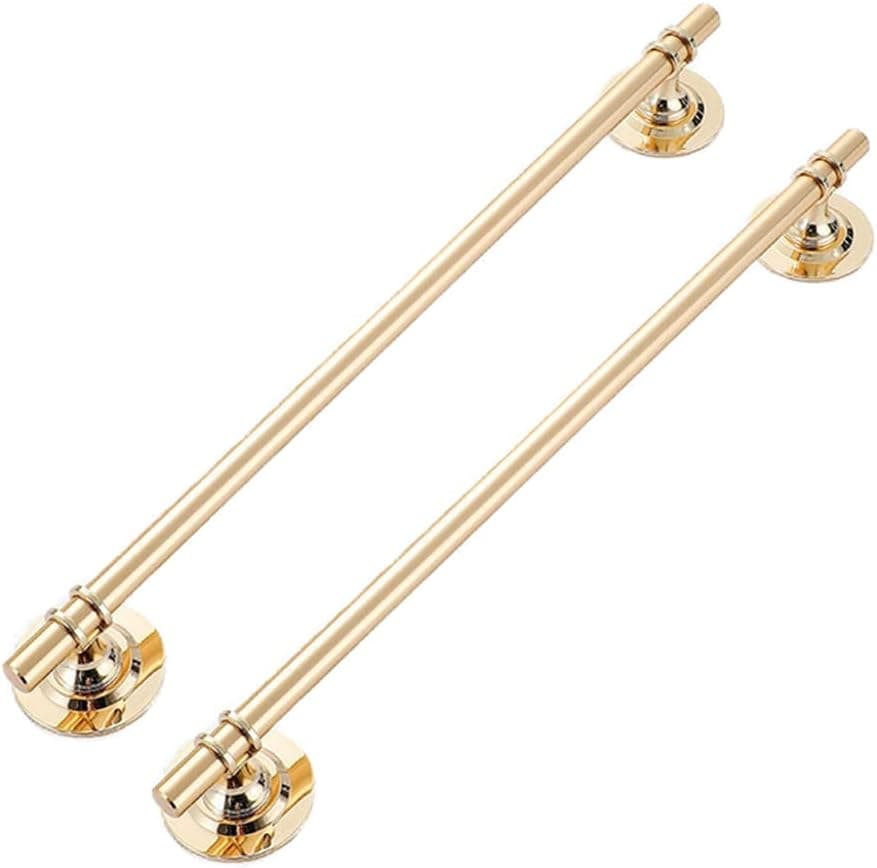 CcHhyyt 2 Pack Self-Stick Cabinet Handle Pull Metal Drawer Pull with Adhesive Peel and Stick Towel Bar Sliding Door Handle Stick On Handle for Refrigerator Wardrobe Window (12-3/5" Hole Center, Gold)
