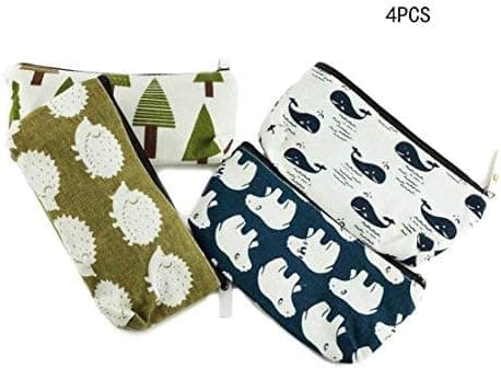 Nextnol 4pcs Cute Forest and Animal Linen Bandage Canvas Pencil Case Box Makeup Bag