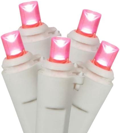 Set of 100 Pretty in Pink LED Wide Angle Christmas Lights - White Wire