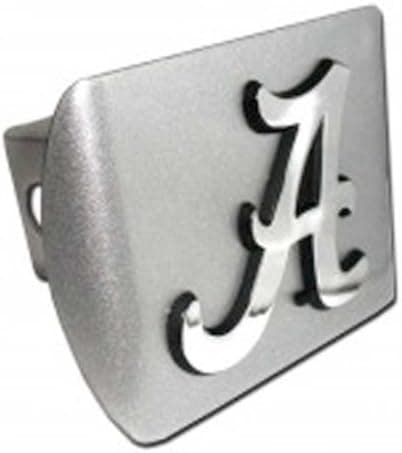 University of Alabama "Brushed Silver with Chrome Crimson Tide “A” Logo" College Sports Metal Trailer Hitch Cover Fits 2 Inch Auto Car Truck Receiver