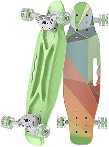 PASBAS Skateboard in Plastic Colourful Plastic Skateboards for Pros, Beginners, Kids & Adults Flexible Deck & Smooth PU Wheels Skateboard for Kids Outdoor Sports 6.2 x 23.2 Pink
