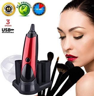 Makeup Brush Cleaner, Pro Electric Makeup Brush Cleaner Dryer Kit Automatic Cosmetic Brush Washing Tool Fast Dryer Spinner Rechargeable with 3 Adjustable Speeds Makeup Brush Set in Secs [Red/Black]