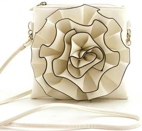 Faux Leather Rosette Cross-Body Bag - White