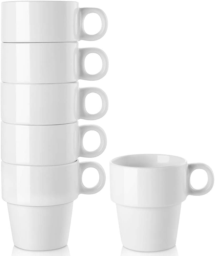 LIFVER Stackable Coffee Mugs Set of 6, 16 Ounce Porcelain Coffee Cup Sets for Coffee, Milk, Tea