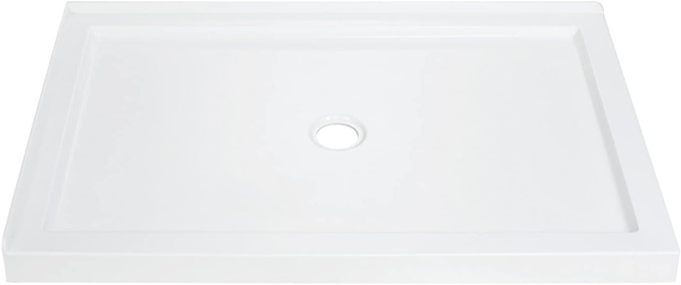 CKB 60 x 32 inch Center Drain Double Threshold Shower Base, Flat Surface Shower Pan, White,Left Side