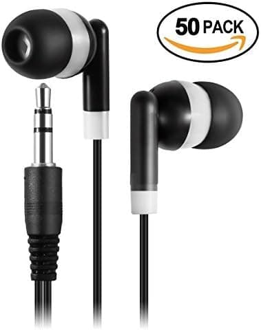 Keewonda Wholesale Bulk Earbuds Headphones - 50 Pack Cute Earphone Colored Earbuds for Kids Teens Students (Black/White)